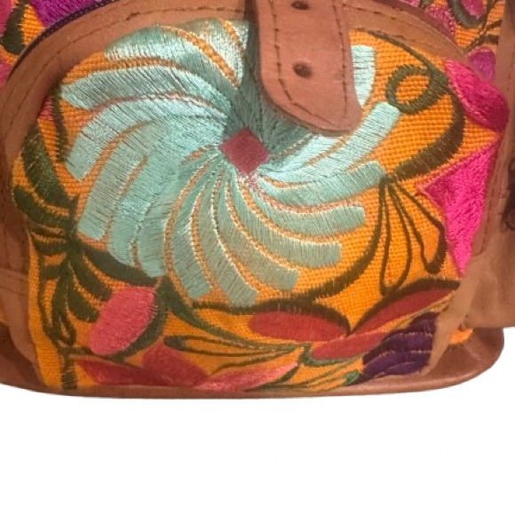 Handmade Artisan Boho Leather  Embroidered Women's Backpack - Picture 5 of 8
